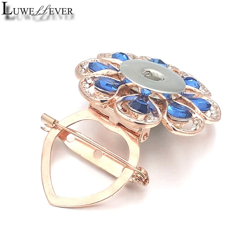 Luwellever Interchangeable 022 Rhinestone Flower Brooch Fit 18mm Snap Button Scarf Buckle Scarf Clips For Women Jewelry Gift