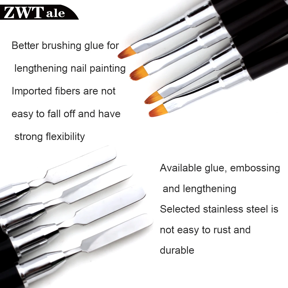 Rosemary Dual Head Nail Art Acrylic UV Poly Nail GEL Extension Builder Drawing Pen Brush Removal Spatula Stick Manicure Tool