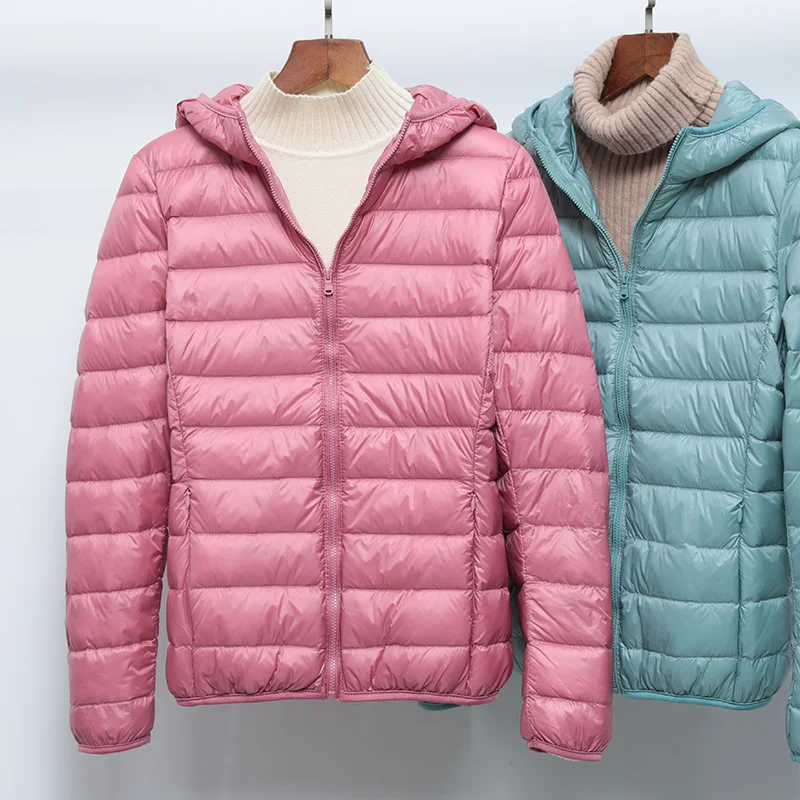 

Autumn Winter Jackets Women White Duck Down Jackets Ultra Light Thin Casual Coat Puffer Jacket Slim Hooded Parka Female Portable