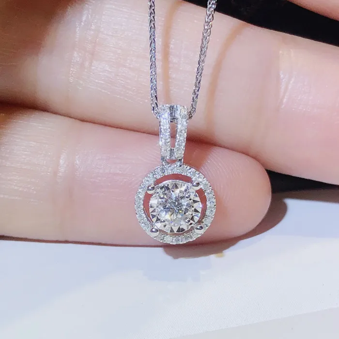 Exquisite Round Cut AAA White Zircon Pendant Necklace Silver Plated Long Chain Birthday Banquet Gifts Bridal Wedding Jewelry