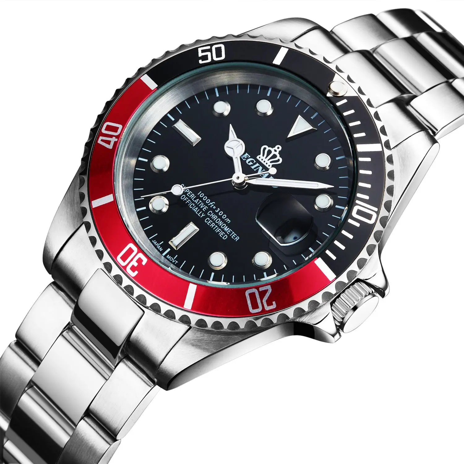 Imagem -05 - Luxo Reginald Relógio Masculino Rotatable Bezel Gmt Safira Data de Vidro Aço Inoxidável dos Homens do Esporte Quartzo Relógios Reloj Hombre