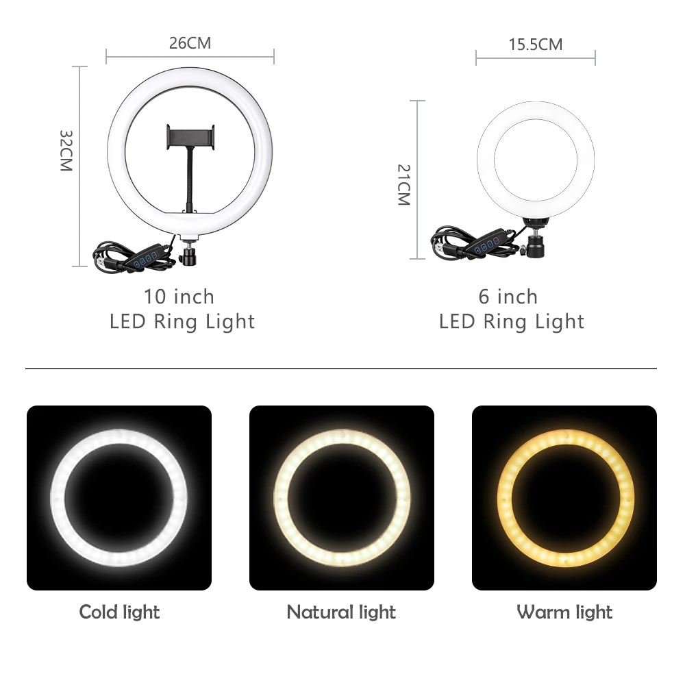 10 Inch RGB Selfie Ring Light 15 Colors Flash Modes Dimmable USB Ring Lamp Photo Studio For Phone Makeup Youtobu Live Makeup