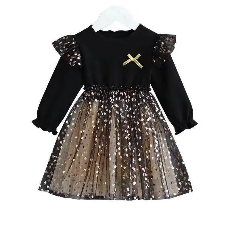 Kids Long Sleeve Mesh Lace Dresses for Girls Elegant Party Dress Birthday Dresses Children Winter 0 4 5 6  Year Clothing