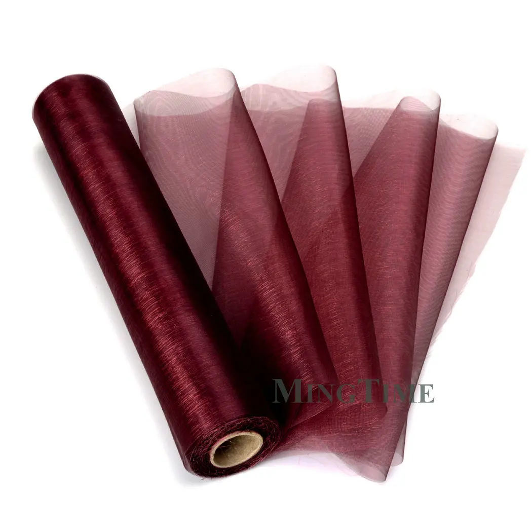 Burgundy Sheer Organza Roll 25M x 29cm Fabric DIY Wedding Chair Sash Bows Table Runner Swag Halloween Party Decoration