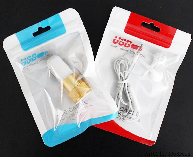 

1000 Pcs 10.5*15cm Zipper Bags Retail Package Bag Plastic Bag with Hang Hole for Charing Cable Data Cable