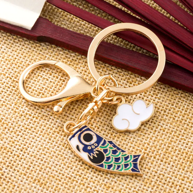 Enamel Carp Lucky Fish Metal Keychain Red Blue Green Black Boy Girl Couple Pendant Bag Car Key Ring Lanyard Accessory Gift