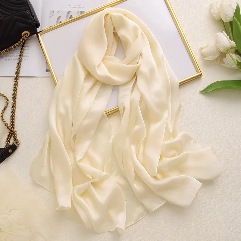 180*90cm New Style Autumn Winter Women Beach Pure Color Shawl China Luxury Silk Lady Fashion Sunscreen Scarves Popular Hijab