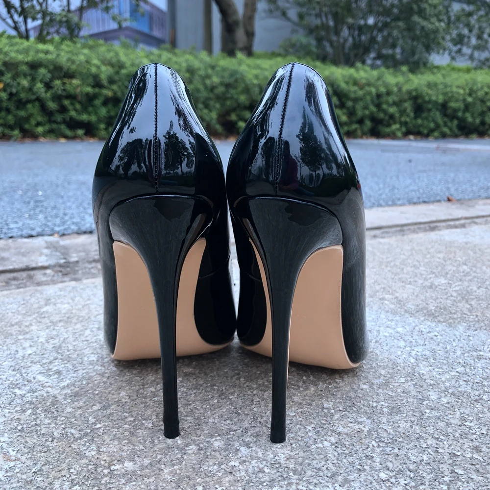 Tikicup Women Patent Pointed Toe Pumps Solid Black Comfortable Pointy Stilettos Ladies Slp On High Heels Formal Dress Shoes