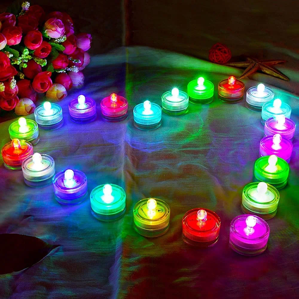 12Pcs/lot Submersible LED Lights Waterproof Underwater LED Tea Lights Candle Lights For Wedding Fountain Vases Tub Fish Tank