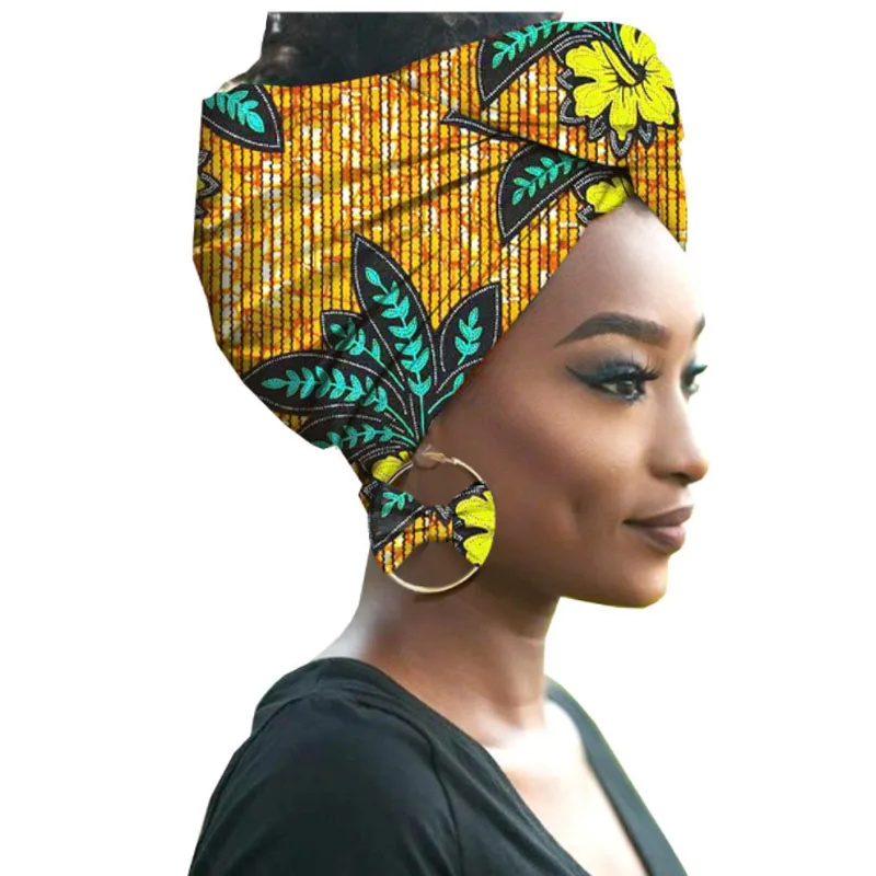 African Print Women Head Bandana Cotton With Matching earring Balaclava Headscarf Bandana Mujer Headband Set Hair Accessories