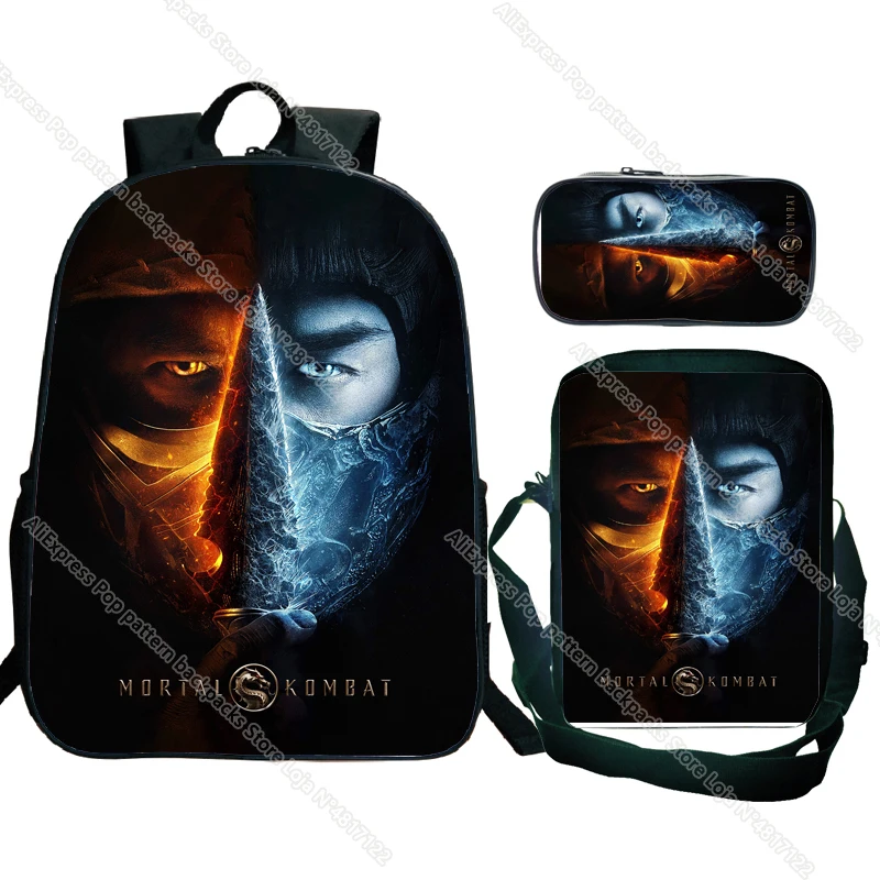 Imagem -05 - Conjunto Mortal Kombat Mochila Adolescentes Meninos Meninas Bolsas de Escola Ortopédicos para Crianças Estudantes Chlidren Bolsa de Livro Peças