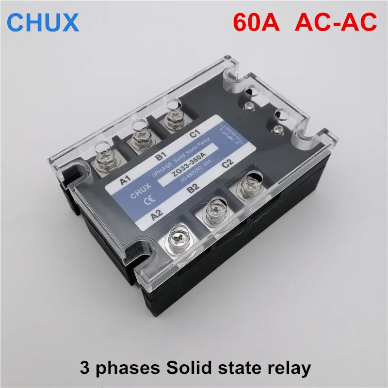 CHUX Three Phases SSR Solid State Relay 60A 90-480VAC ZG33-360A 70-280V AC to AC 60A Relay