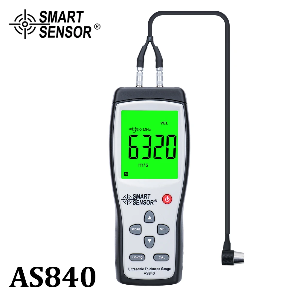 Medidor de Espessura Ultrassônico Digital Medidor de Velocidade do Som Testador de Profundidade de Metal Sensor Inteligente As840 de 1.2225 mm com Display Lcd