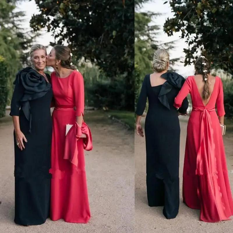 Vestidos de talla grande para madre de la novia, vestidos de encaje negro de manga larga, faja con cuello en V, alfombra roja, vestidos formales de fiesta de boda 2022, hechos a medida