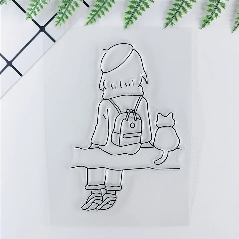 9*13.5 Outing Girl Transparent Clear Stamps Supplies Seal For DIY Scrapbooking Rubber Stamp Sentiment Photo Album