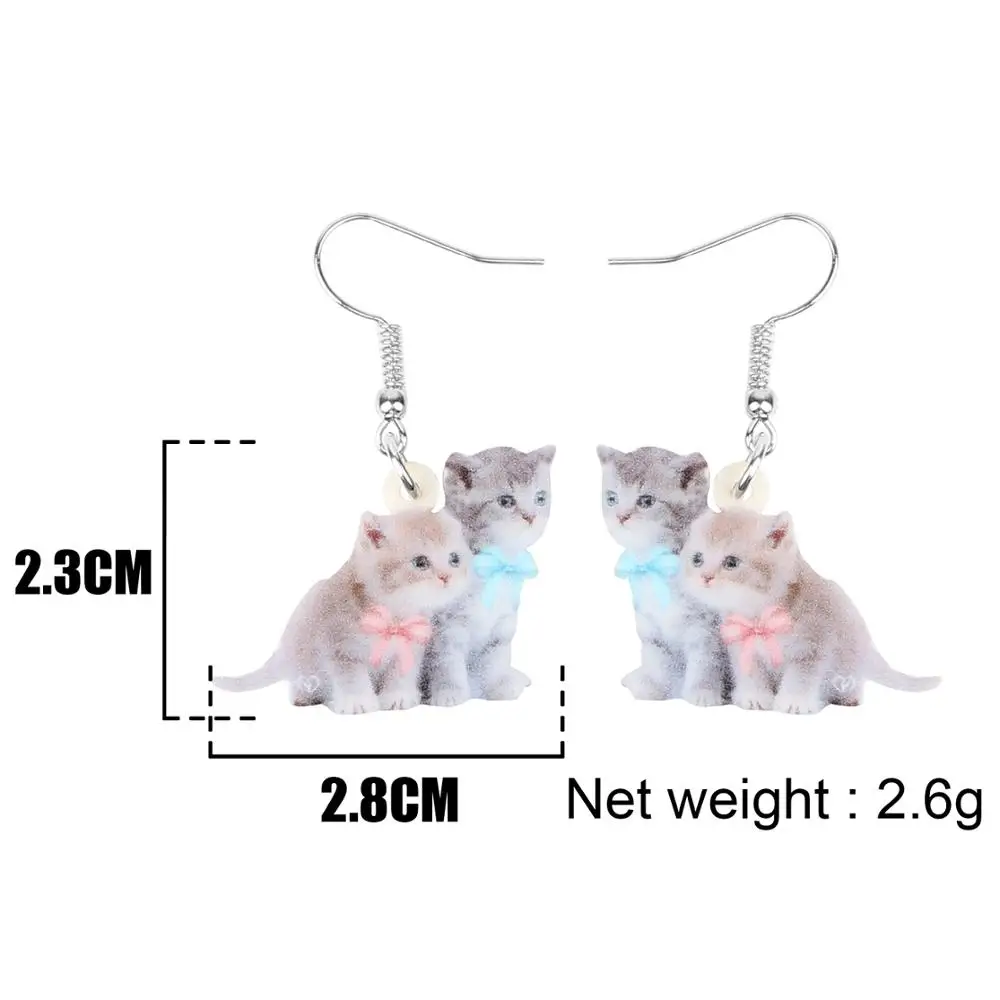 Bonsny Acrylic Double Bow-knot Cat Kitten Earrings Drop Dangle Animal Jewelry For Women Girls Teen Kid Decoration Gift Accessory