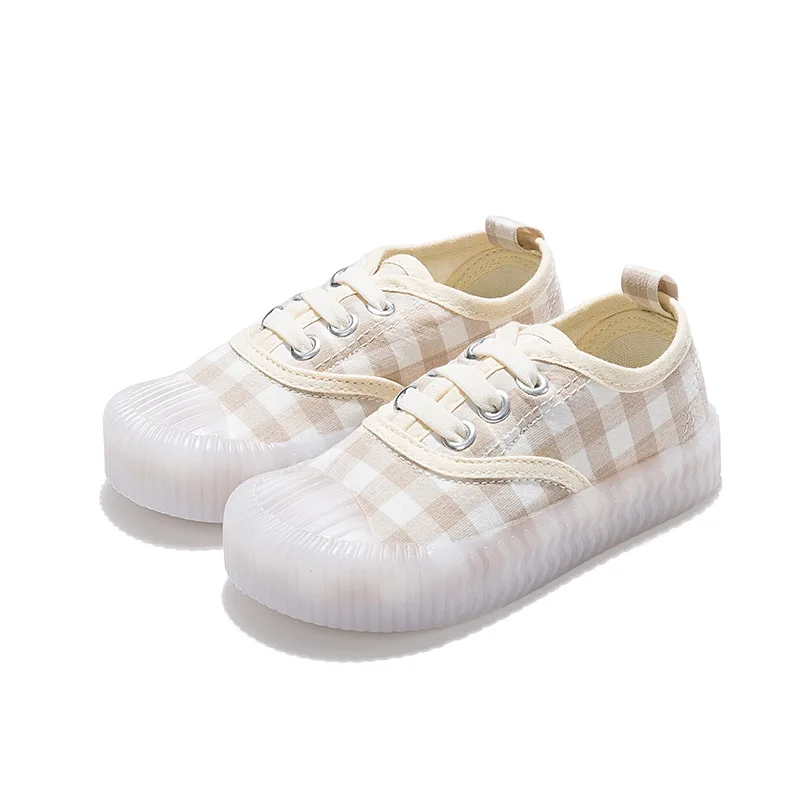 Boys and Girls Canvas Shoes 2022 New Children Lattice Canvas Shoes Biscuit Shoes Soft Breathable Cloth Shoes Four Seasons Hot