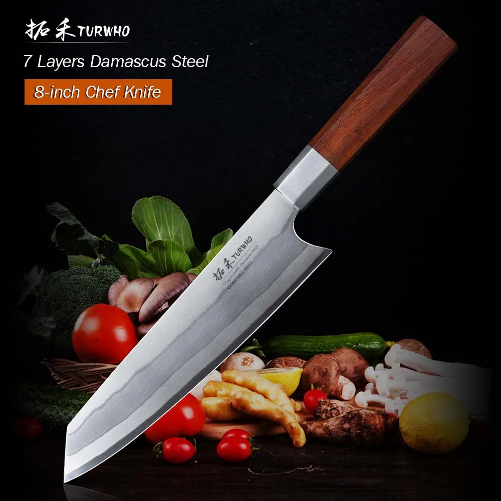 TURWHO 8 cal nóż szefa kuchni japoński noże kuchenne ze stali nierdzewnej do krojenia warzyw scyzoryk Santoku noże