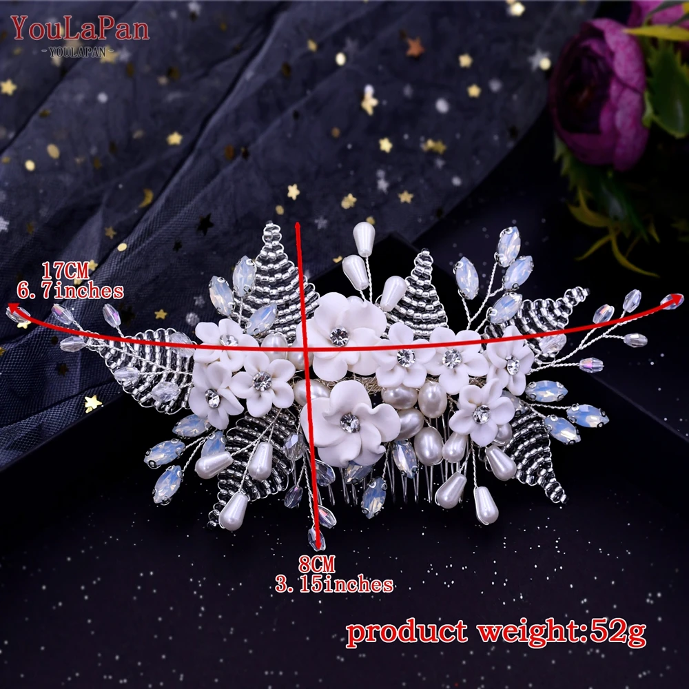 YouLaPan Beaded Leaves Hair Combs Flower Headpiece Opal Rhinestones Bridal Hair Tiara Pearl Headdress Wedding Accessories HP338