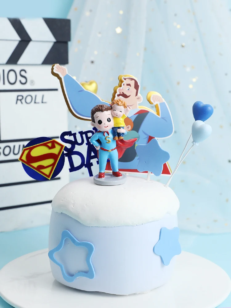 Hold Baby Super Dad Daddy Father\'s Day Cake Topper for Dad\'s Birthday Party Decorations Baking Supplies Love Gifts