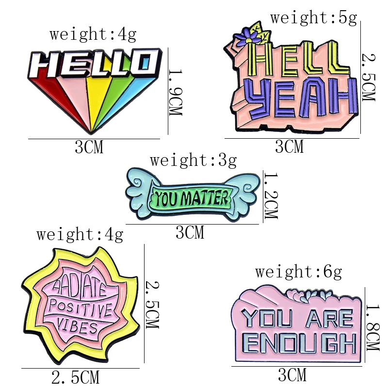 Creative Fun Colorful Geometric Letters Enamel Pins Rainbow YOU MATTER HELLO Alloy Brooch Cute Badge Woman Jewelry Gift For Kid