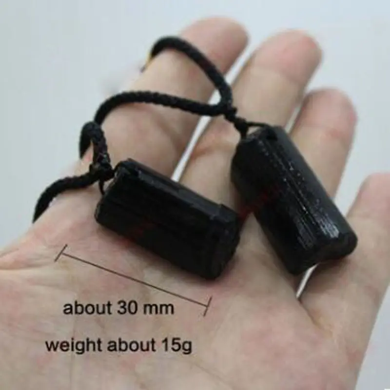 Healing Natural Crystal Black Stone Pendant Necklace H58C