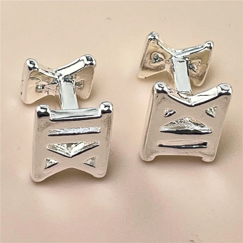 925 Silver Cufflinks Hollow Roman Square Buttons Fashion Jewelry Gifts