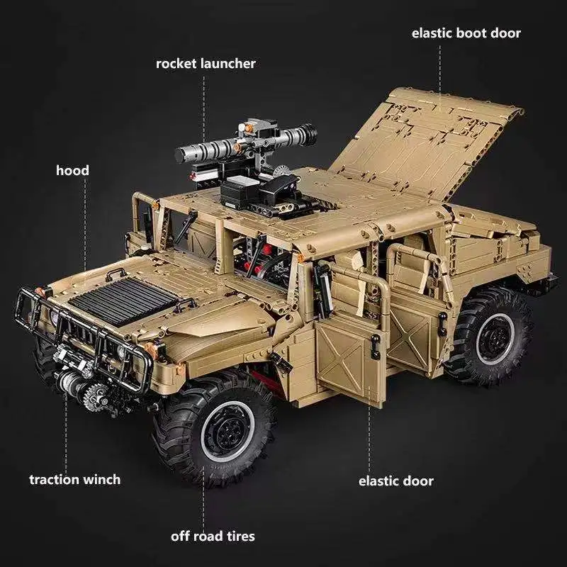 Cada C61036 HUMVEE Authorized Bricks Car Model 1/8 Big Off-Road Raido Control Vehicle High Tech Assembled Building Blocks Toys