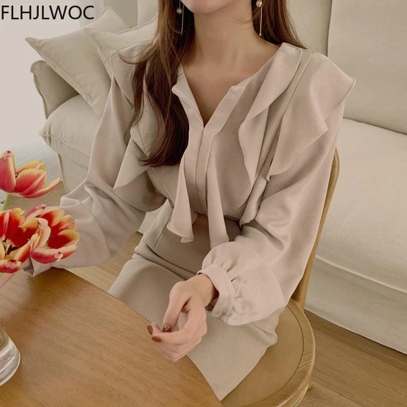 2021 Vrouwelijke Mode Korea Chic Tops Blusas Vrouwen Lange Mouw Elegante Basic Wear Office Lady Werk Strikje Shirt Blouses