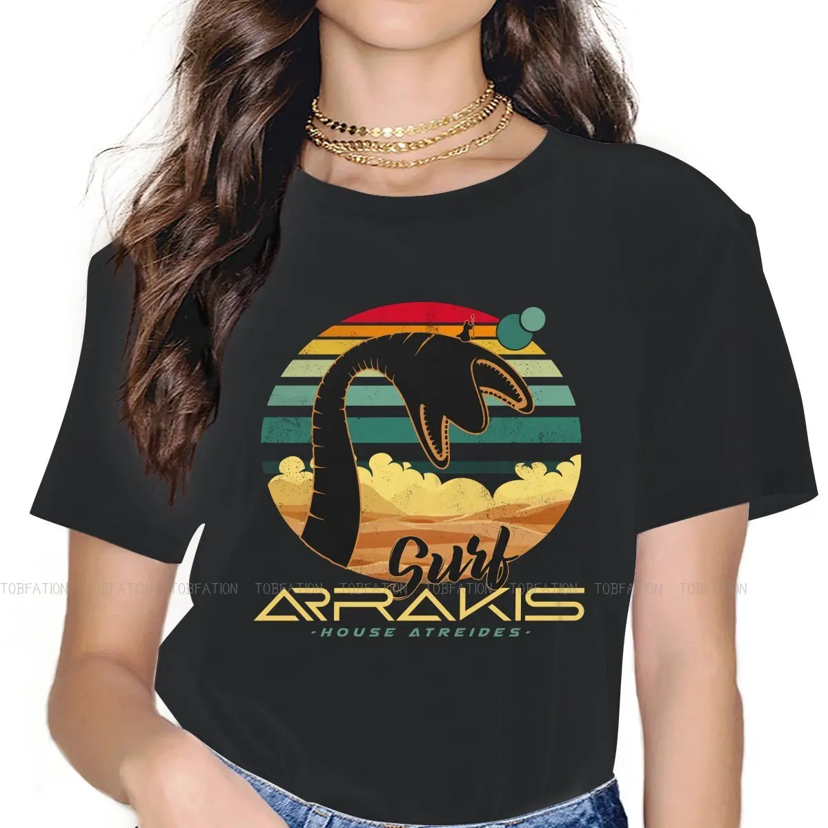 Dune Chronicles Sci-Fi Movie Women T Shirt Surf Arrakis Female Tops Graphic Funny Tees Ladies 4XL Cotton Tshirt