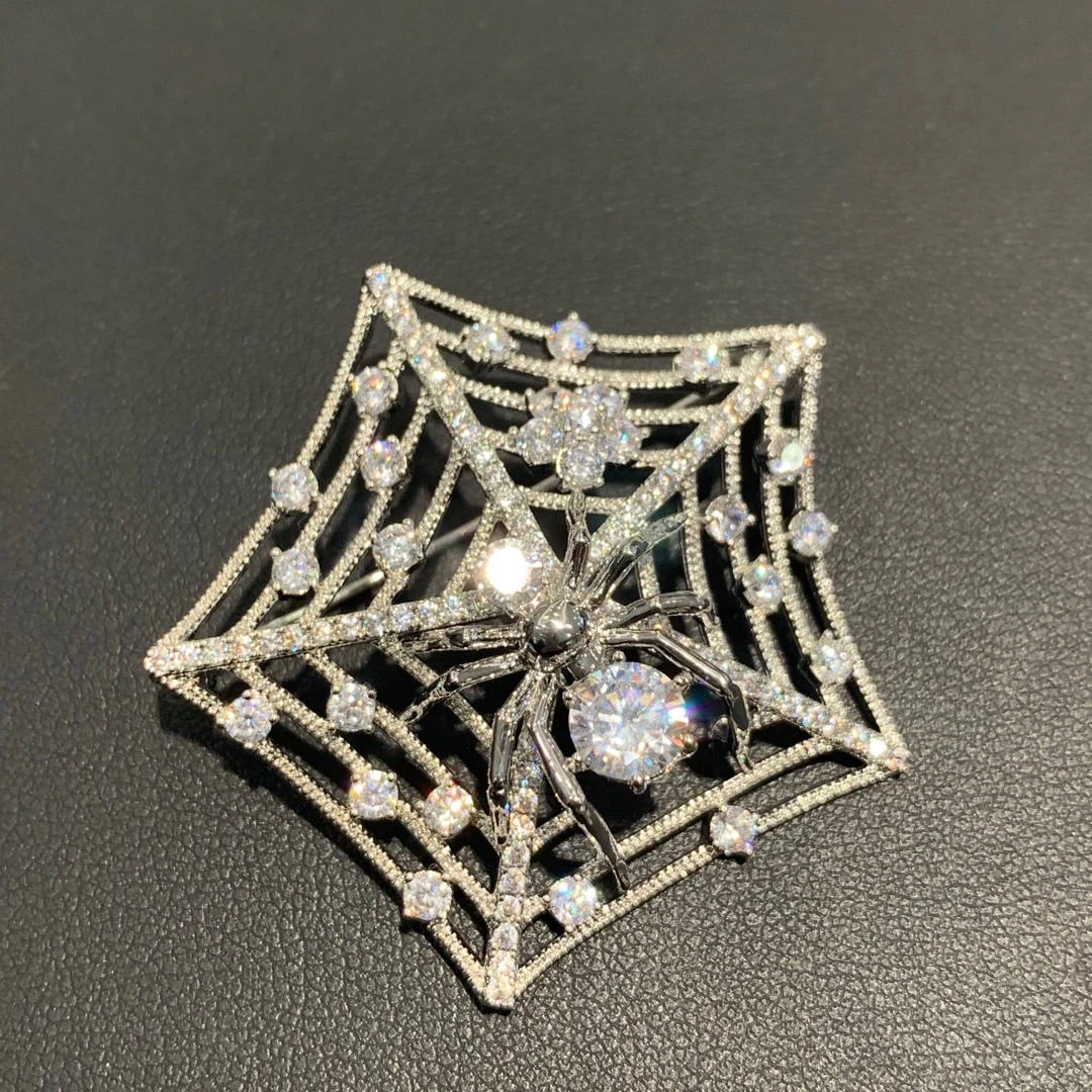 spider and spider web brooch insect copper with cubic zircon unisex jewelry fashion jewelry for men & women decoration for coat