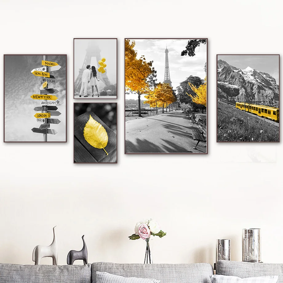 Nordic Landscape Train Leaf Picture Decorative Canvas Paintings Home and Decoration Room Decor Modern Art Posters And Prints