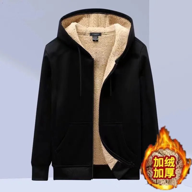 New Fleece Zipper Hoodie Sweatshirt Mens 2022 Winter Warm Coat Male Solid Color Jacket Men Brand Clothing 5XL