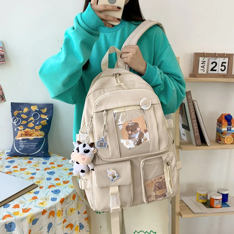 JULYCCINO New Solid Color Cute Backpack Women Multifunctional Daily School Bag For Teen Girls Student Bag Kawaii Badge Backpack