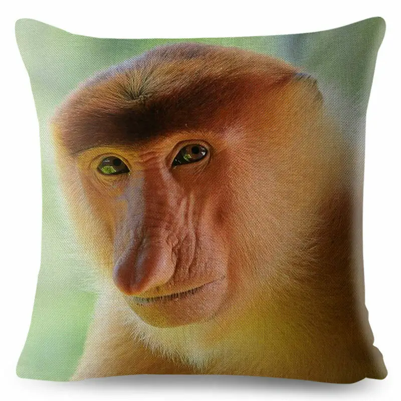 Nasalis larvatus Print Throw Pillow Proboscis Monkey Cushion Covers Linen Pillow