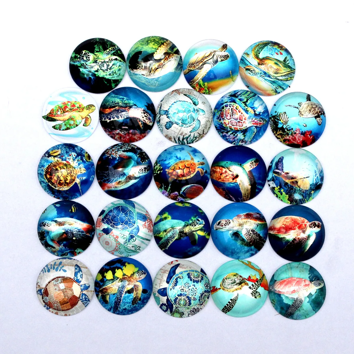 

From 8mm to 30mm Random Mixed Round Sea turtle Animal Cabochons Pattern Glass Flatback Photo Base DIY Making Accessories Paired