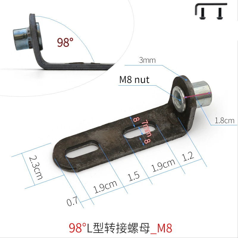 2pcs M8 M6 Nut L Shapped Transfer Adapter Nut for Gaming Office Lifting Swivel Chair 90/98 Degrees Screw Nuts Chair Accessories