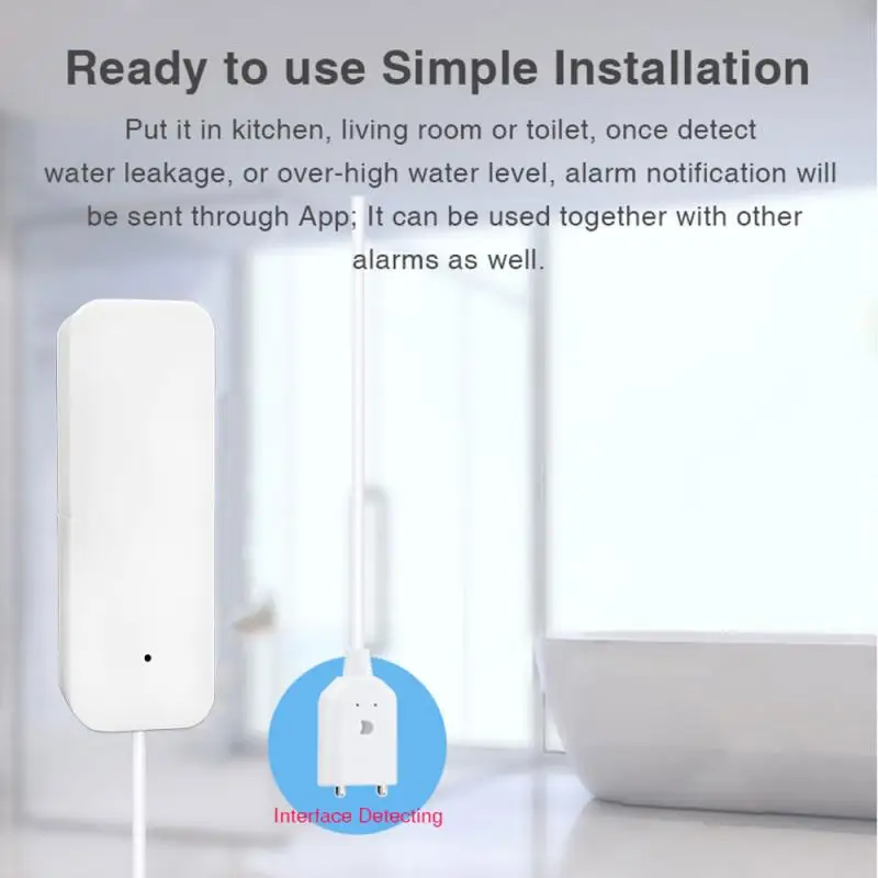 WiFi Tuya Water Leakage Alarm Smart Home Security Alarm System APP Remote Monitoring Leak Detector Sensor Flood Overflow Alert