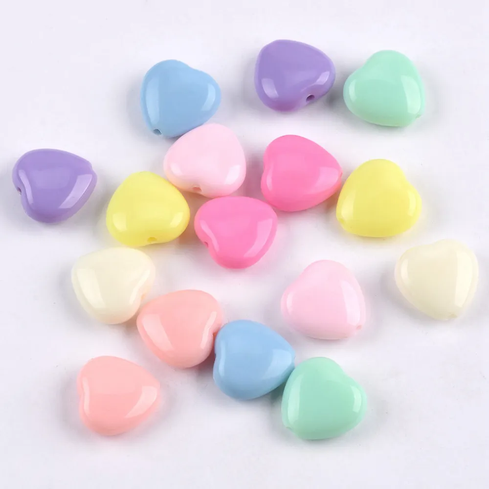 

50pcs 14mm Round Heart Shape Aqua Colors Opaque Acrylic Plastic Loose Beads Wholesale Lot for Jewelry Making DIY Crafts Findings