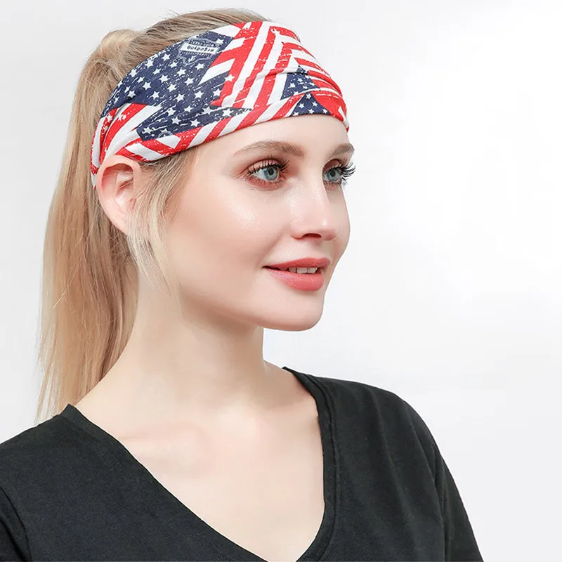 

Fashion Women American Flag Knotted Cross Headbands Running Outdoor Sports Elastic Hair Band Home Face Wash Headband Party Gift