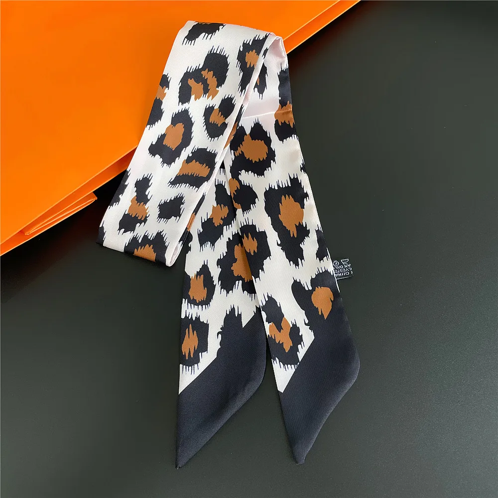 Leopard Print Summer Scarf 2024 New Brand Design Women Skinny Bag Scarves Hair Band Neck Silk Scarf Ladies Foulard Headbands