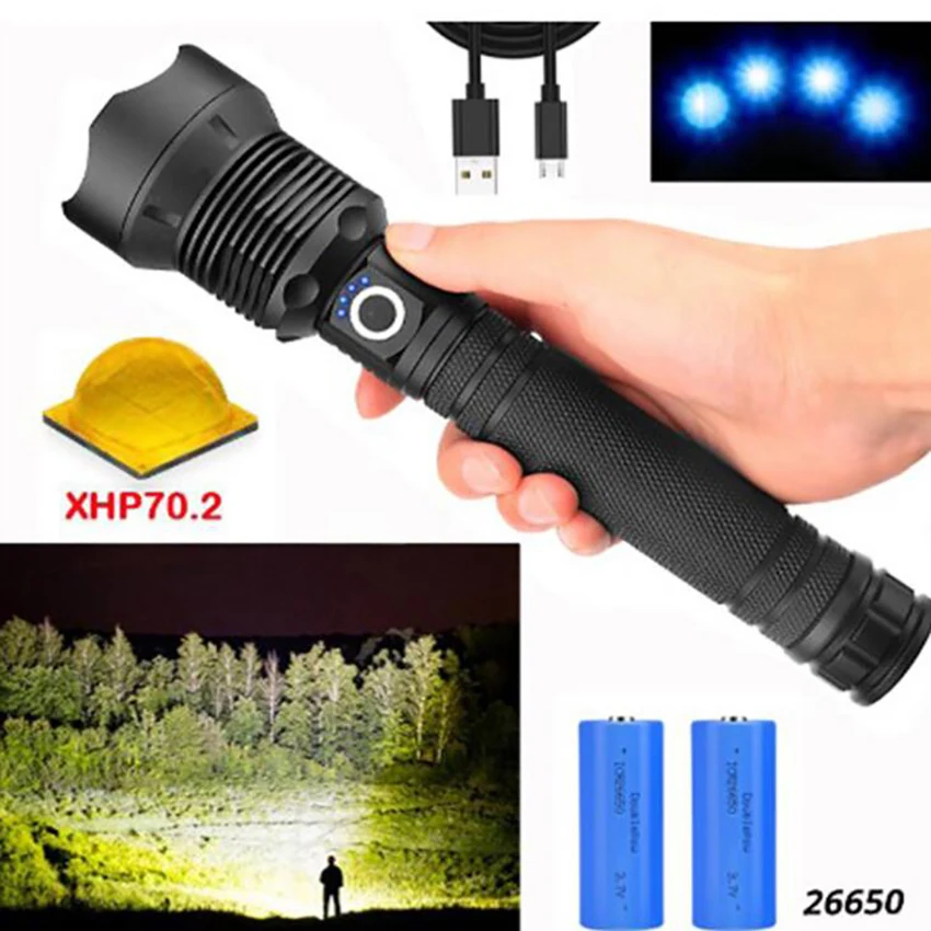 Linterna LED recargable por USB, linterna de luz táctica ultrabrillante, resistente al agua, con 3 modos de zoom, para acampar al aire libre y senderismo