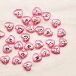 50pcs13mmABS imitation pearl half-faced peach heart with diamonds handmade DIY love accessories