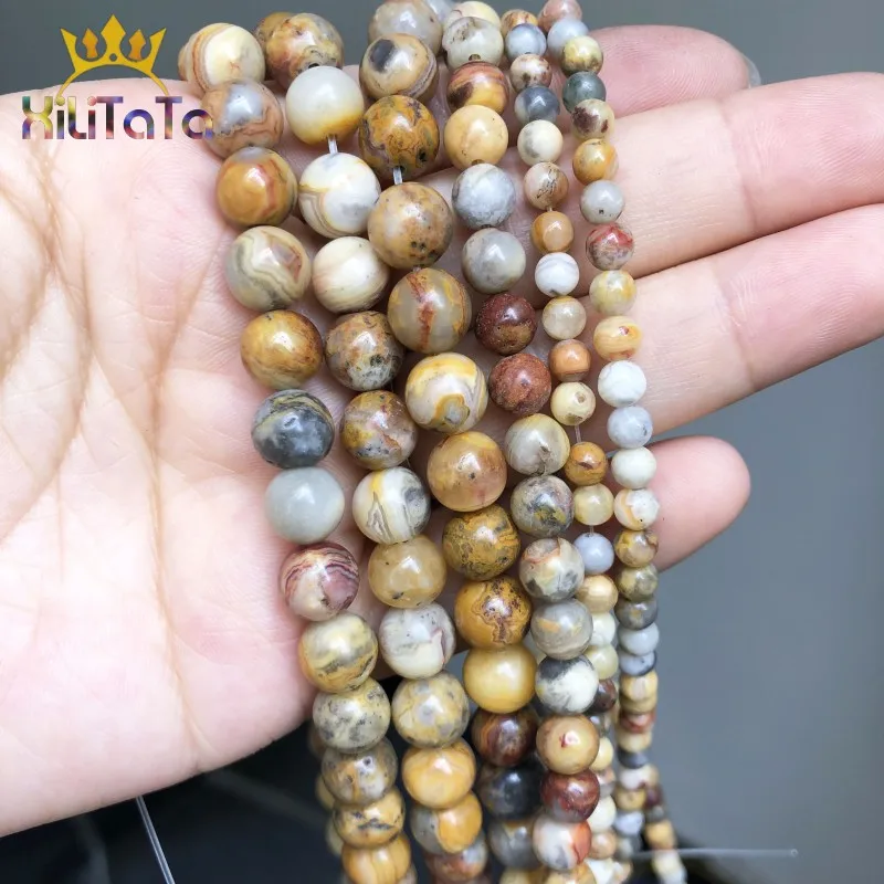 Natural Crazy Agates Stone Beads Round Loose Spacer Beads For Jewelry Making DIY Bracelet Accessories 15\'\' Strands 4/6/8/10/12mm