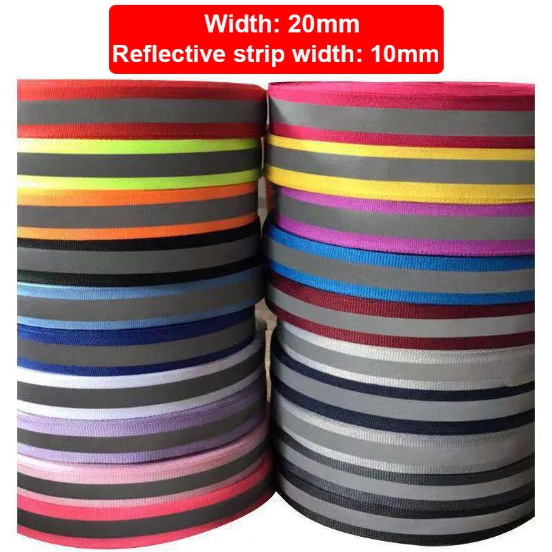 50 Yards/Lot 20mm Ribbon 10mm Strip Reflective Sew on Tape Safety Sweing Fabric for Vest Clothing Backpack 24 Colors Purple Blue