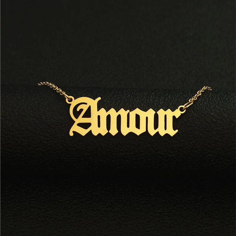 Gothic Personalized Old English Name Necklaces Pendants Chain Maxi Colar Women Bijoux Femme Best Friend Custom Jewelry Men