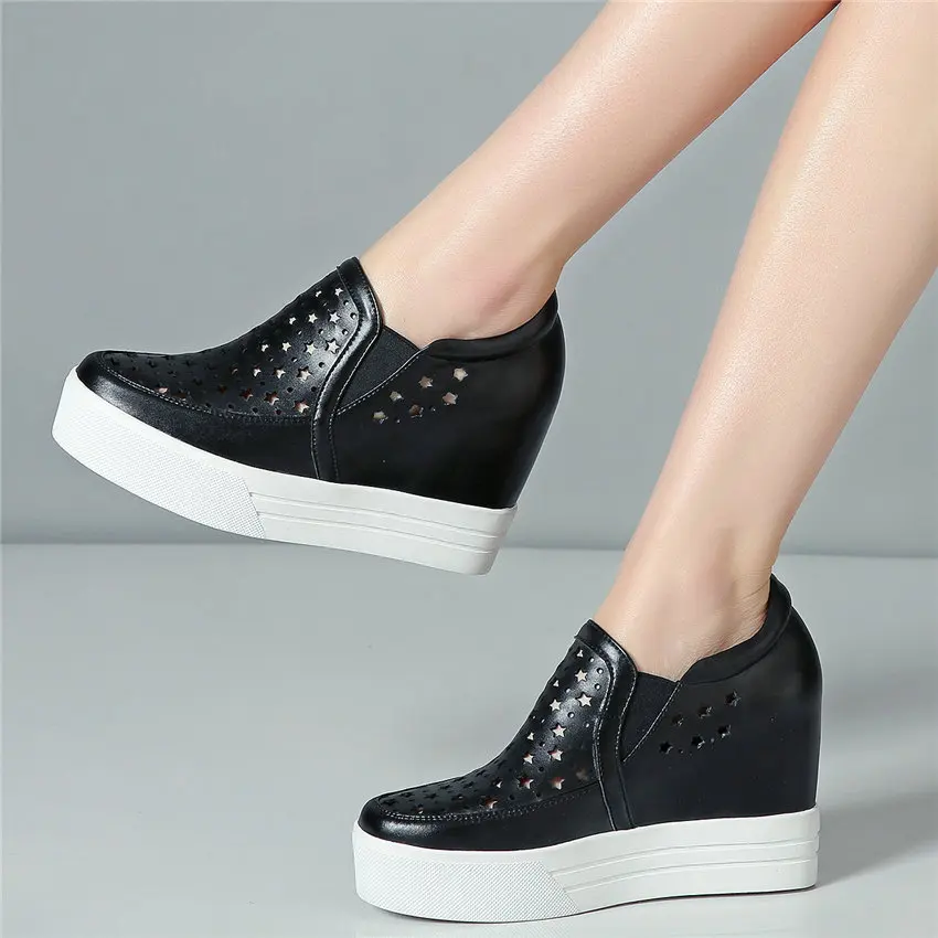 

Summer Fashion Sneakers Women Hollow Genuine Leather Wedges High Heel Ankle Boots Female Round Toe Platform Pumps Casual Shoes