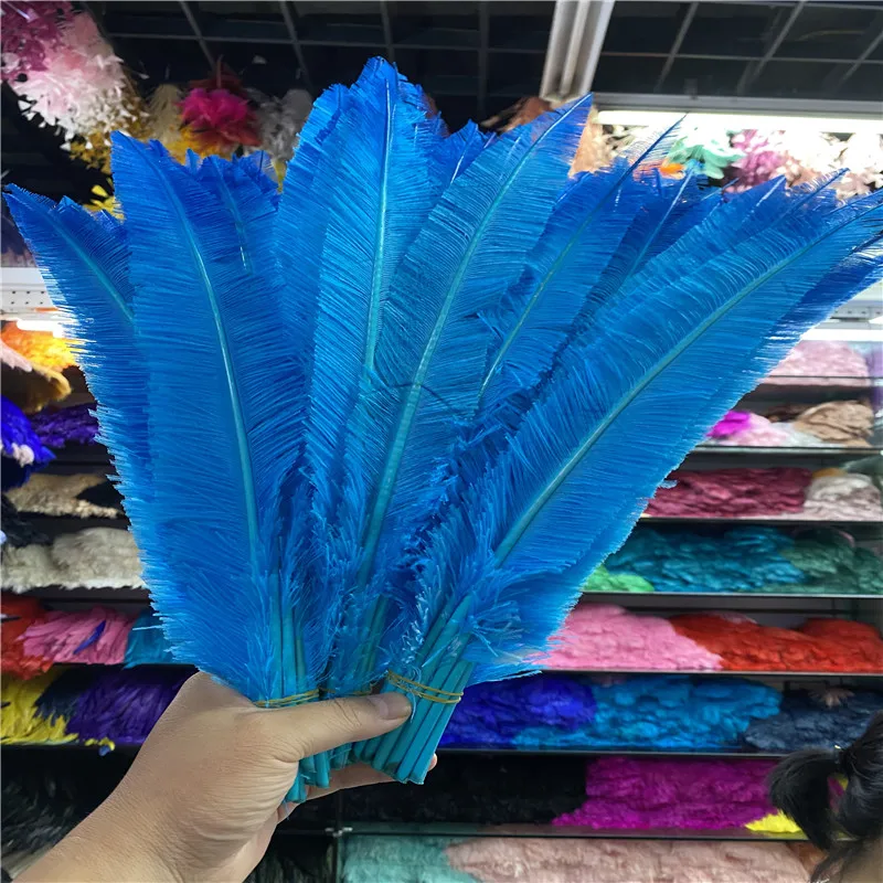 

The New 50pcs/lot Beautiful Lake Blue Ostrich Feather Accessories Carnival Dancers Christmas Wedding Plumas De Faisan