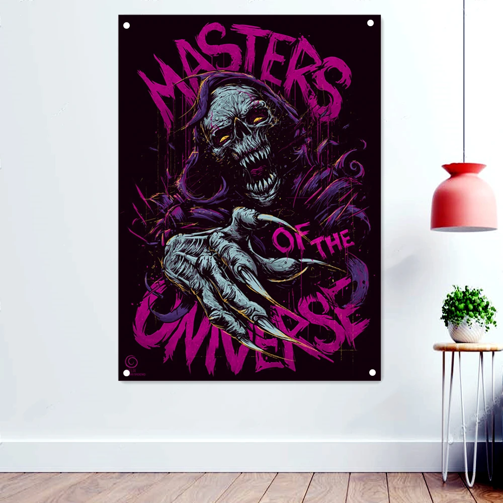 

Scary zombie Rock and Roll Skull Art Poster Polyethylene Hanging Cloth Heavy Metal Music Banner Canvas Painting Flags Mural Gift