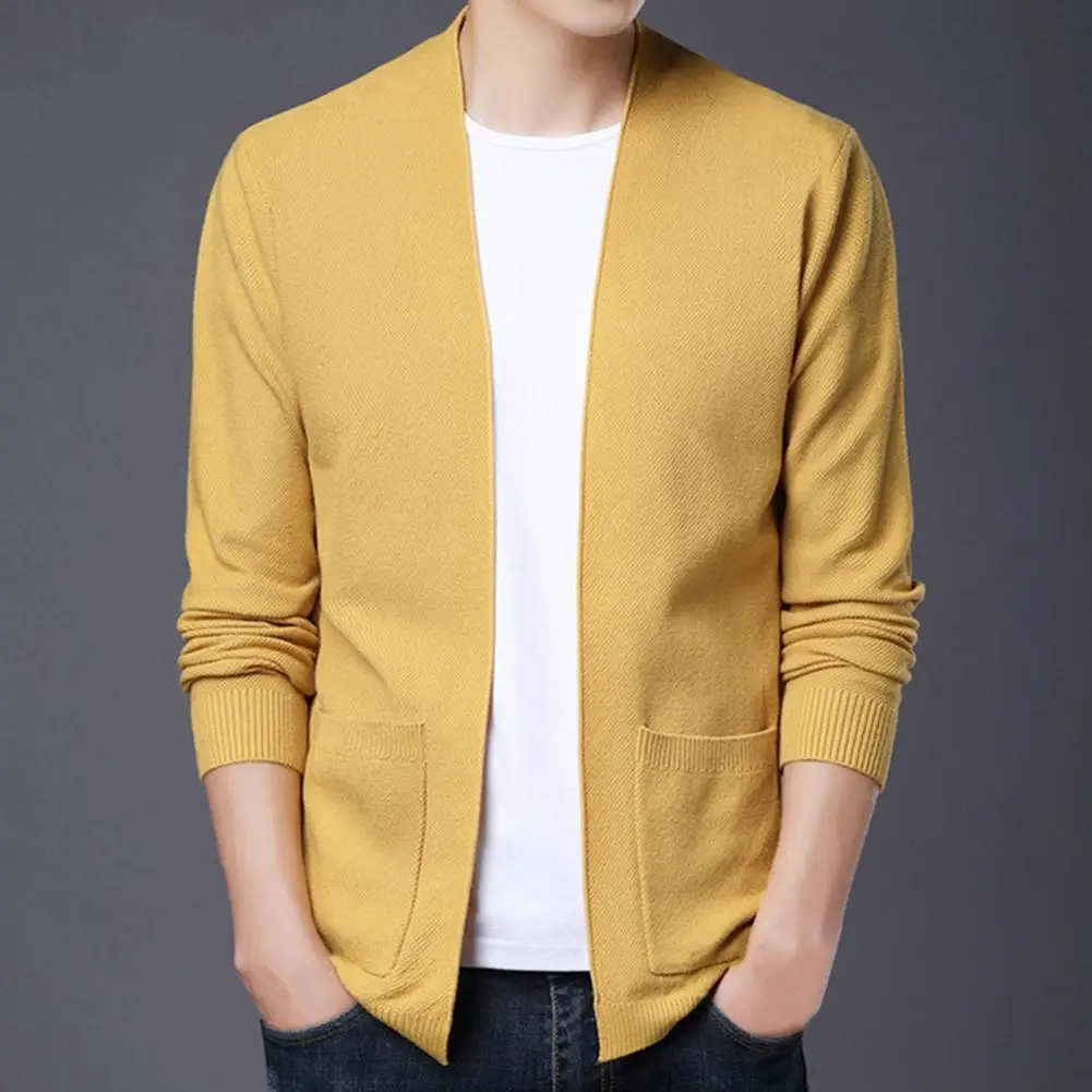 

Hot！Winter/Autumn Men's Jacket Regular Cardigan Loose Fit Solid Color Coat Long Sleeve Ribbing Hem Cardigan Coat for Business